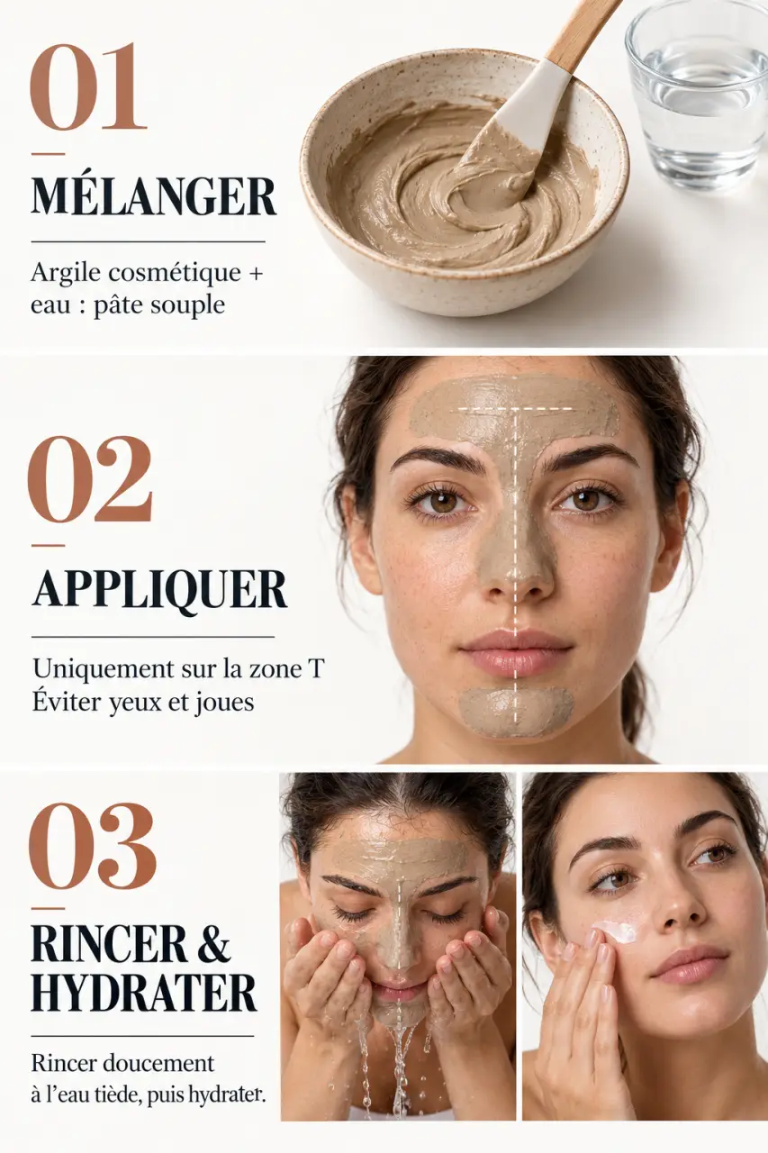 Masque anti point noir maison à l’argile : préparation, application sur la zone T et rinçage doux