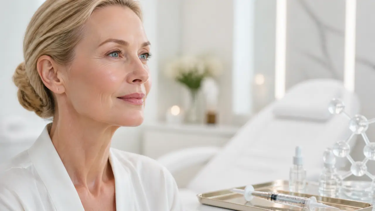 Peau lumineuse et nette, illustration d'un traitement expert pour stimuler le collagène sans volume