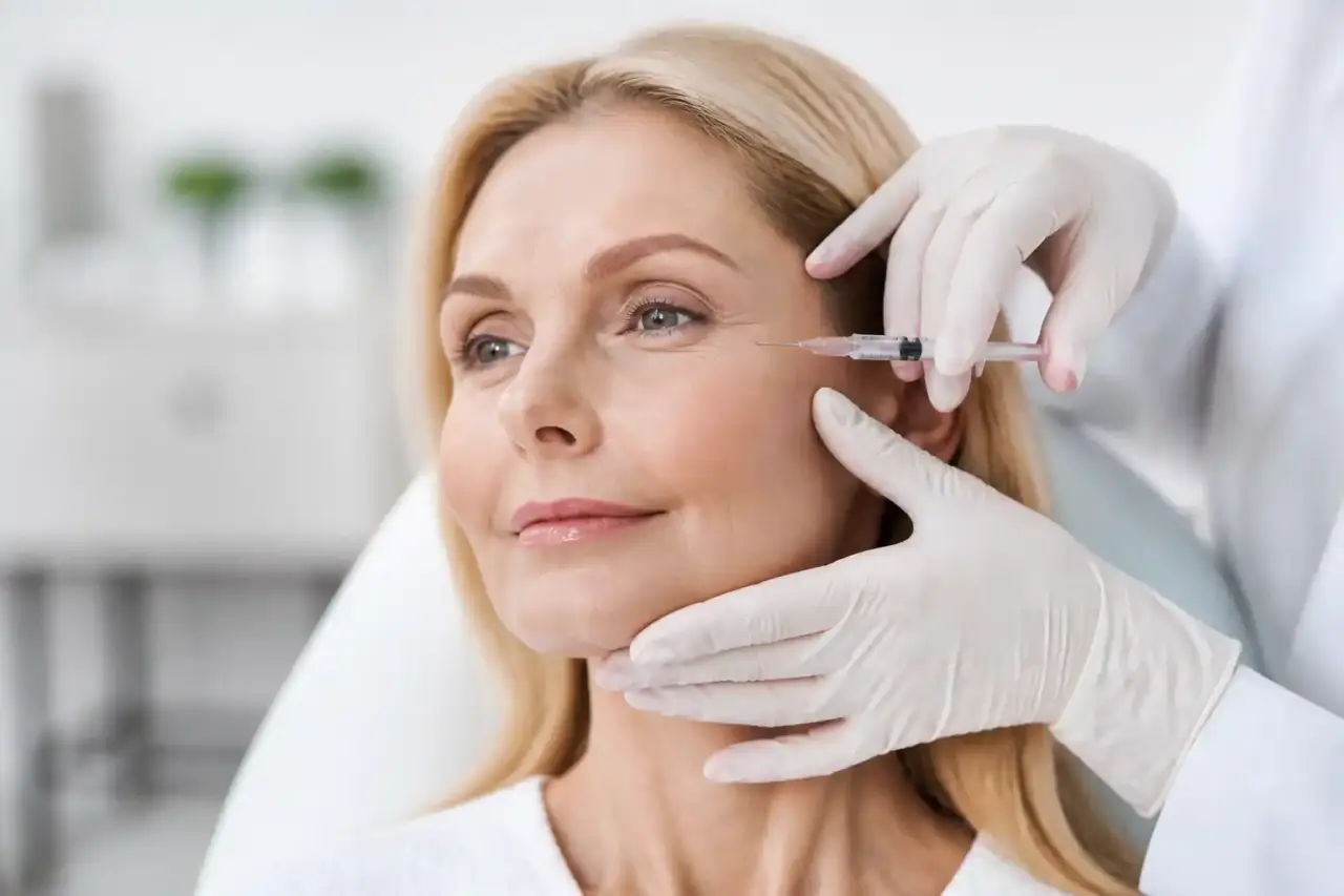 Consultation de dermatologie esthétique avant injections anti-âge dans une clinique lumineuse